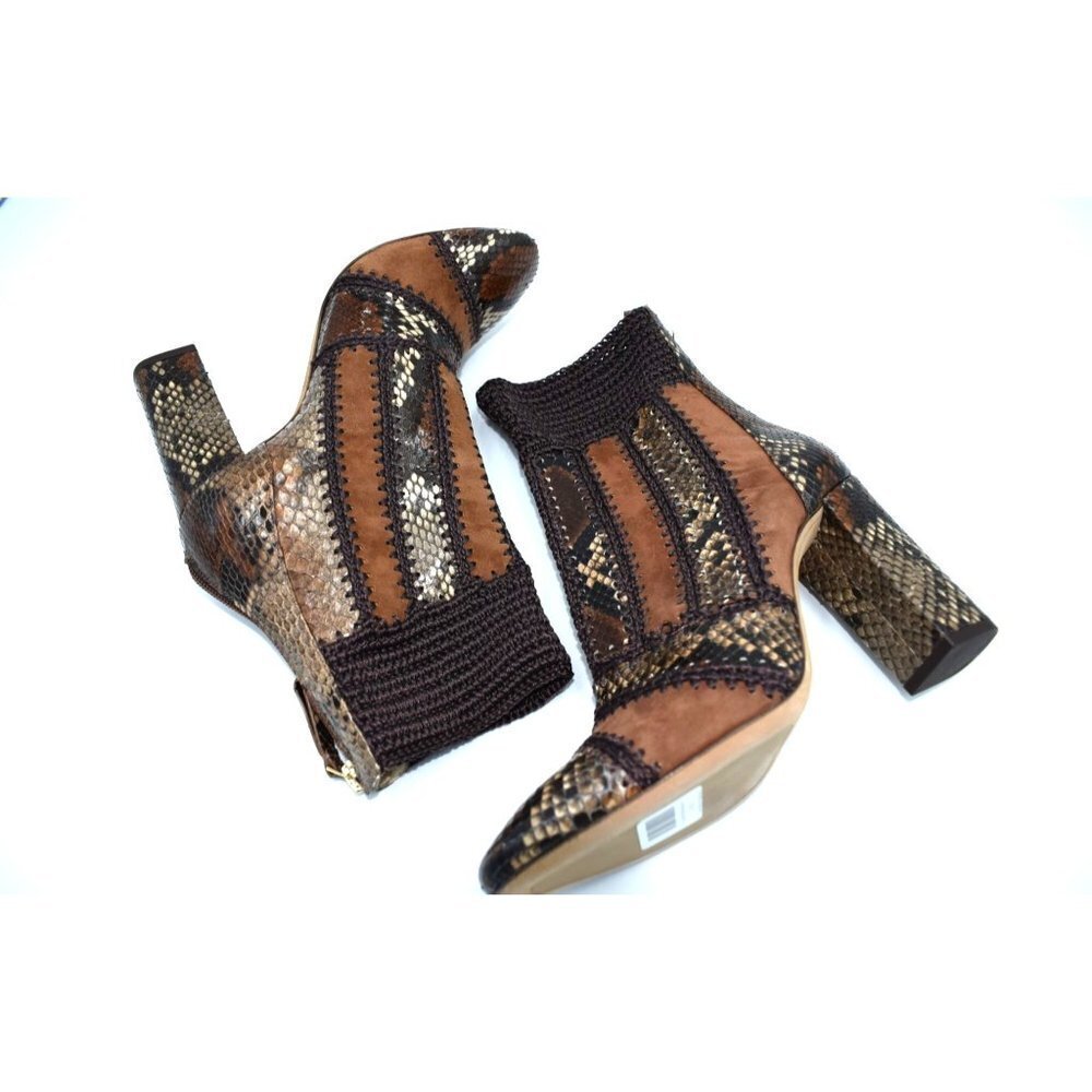 NEW ALEXANDRE BIRMAN CROCHET TRIM CROC-EMBOSSED BOOTS SZ 38